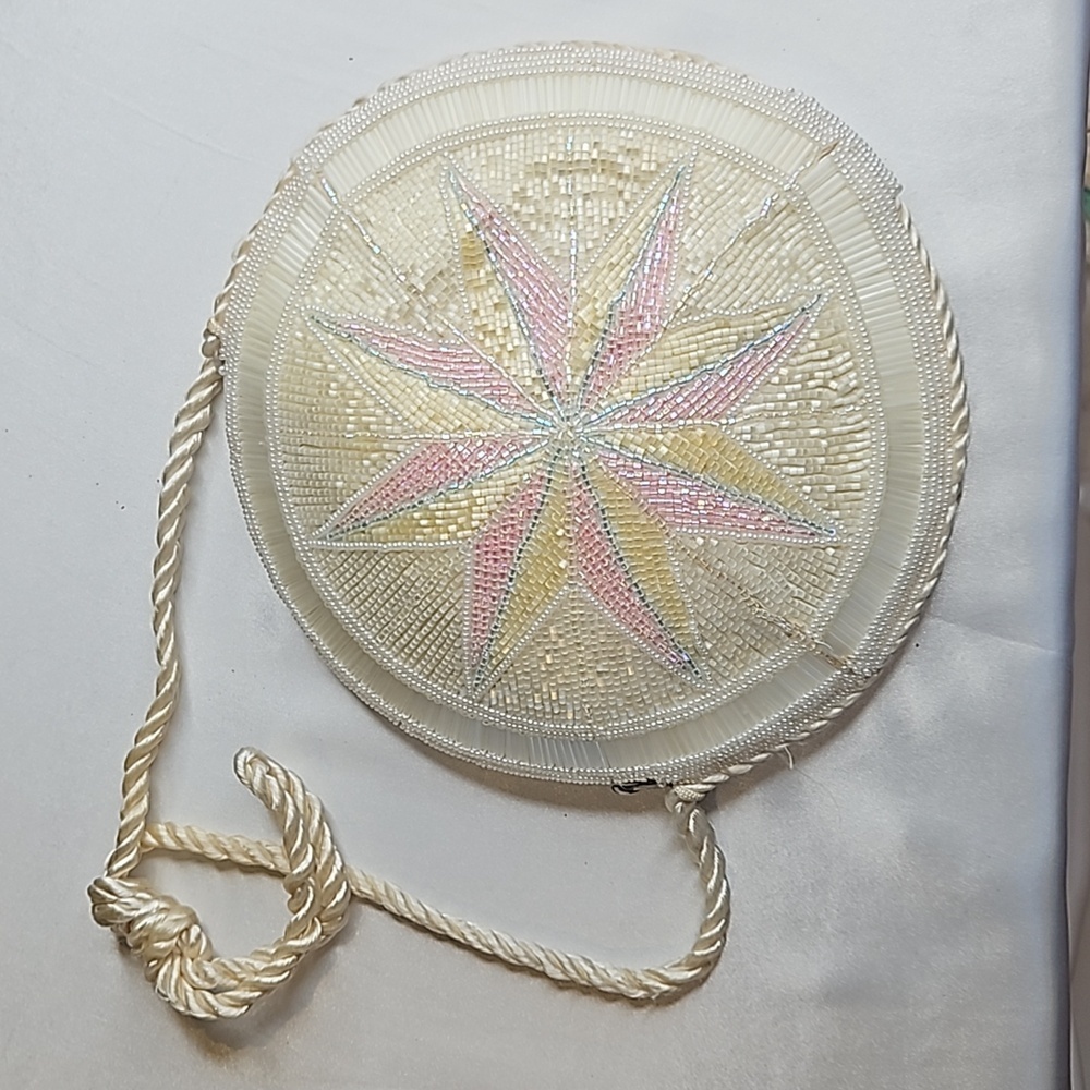 La Regale Vintage Beaded Handbag Round Pink Blue White
